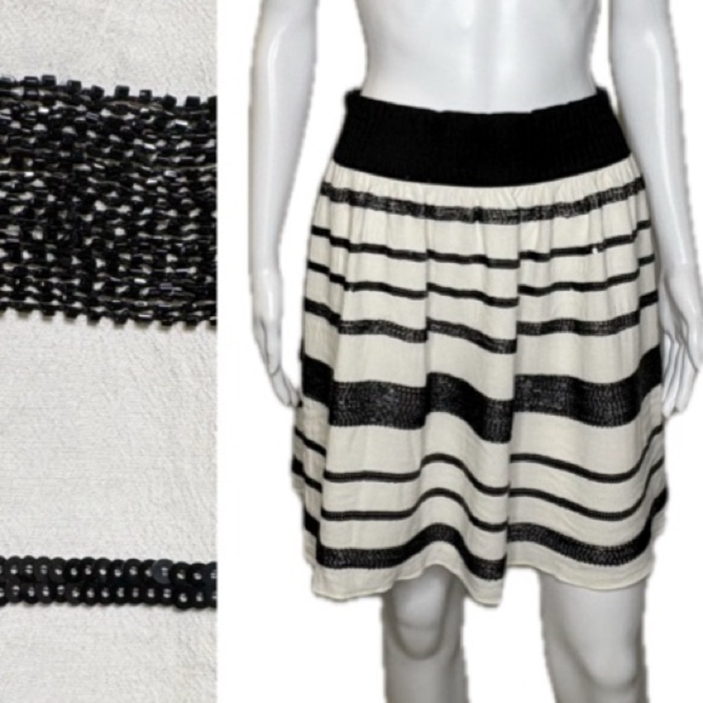 Maeve by Anthropologie Striped Sequin Beaded Mini Skirt Size M Pull On A-Line